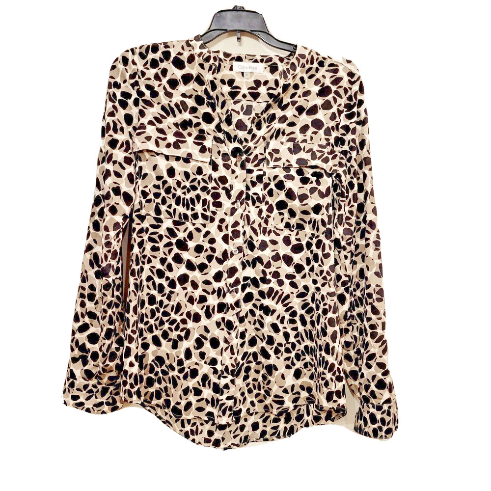 Calvin Klein Jeans Women's Animal Print Shirt Size XS Roll-tab long Sleeves